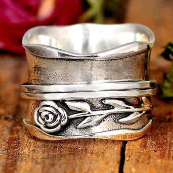 Винтажное серебряное кольцо с цветком ручной работы, богемное женское простое кольцо щедрого серебряного цвета