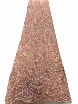 Винтажная высококачественная вышитая сетчатая кружевная ткань из бисера, вечернее платье чонсам с африканскими блестками, 5 ярдов