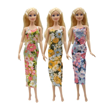 кукольная одежда 30 см, подтяжки с цветочным рисунком, длинное платье, аксессуары для повседневной носки, одежда для пышной куклы Барби
