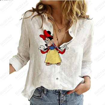 Женская рубашка Disney с длинным рукавом, кардиган на пуговицах с 3D-принтом, темпераментная повседневная элегантная рубашка, уличная свободная женская рубашка большого размера
