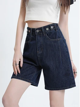 Новые летние женские джинсовые шорты с высокой талией и пуговицами, повседневные женские джинсовые шорты свободного кроя