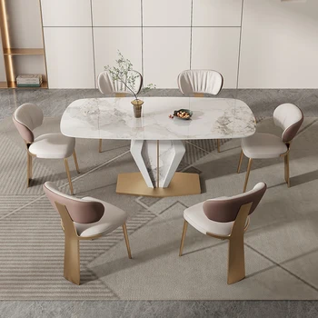Роскошное сочетание обеденного стола и стула для маленькой квартиры, современный простой креативный мраморный прямоугольный стол 캠핑테블블 Мебель для дома