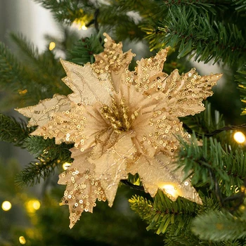 Блестящие большие искусственные цветы ручной работы Рождественский декор Пуансеттия Искусственные цветы для DIY Рождественская Свадьба Новогоднее украшение дома