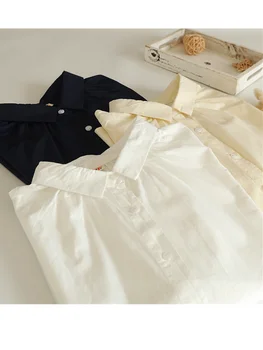 Короткая однотонная хлопчатобумажная рубашка Lamprip, блузка с длинным рукавом, женская новинка 2023 года выпуска