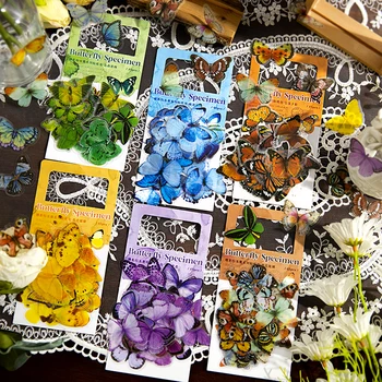 Card Lover 45 шт [Серия образцов Butterfly Shadow], Винтажные наклейки для журналов, Водонепроницаемая бумага для наклеек, набор материалов для скрапбукинга