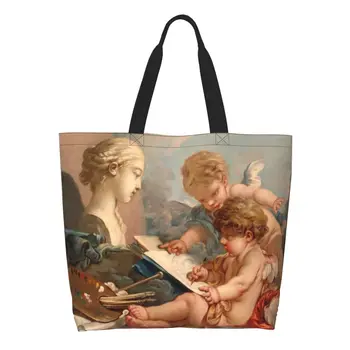 Модный принт, эстетичный Ренессанс, Ангел-Херувим, сумка для покупок, портативная холщовая сумка для покупок, сумка в стиле Буше в стиле рококо