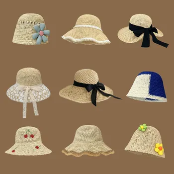 Корейская соломенная шляпа ручной работы для женщин, японская маленькая свежая шляпа-козырек для весенних и летних прогулок, солнцезащитная шляпа