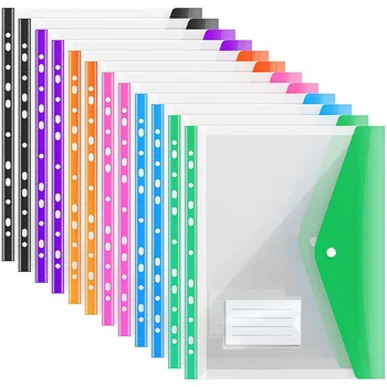 12 упаковок Пластиковой папки для файлов формата А4, расширяемые Перфорированные карманы формата А4 для папок формата А4, с застежкой на кнопку и карманом для этикеток