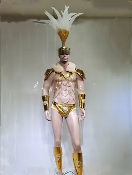 Новые мужские доспехи muscle с золотой цепочкой, атмосферные мужские костюмы gogo высокого класса на заказ.