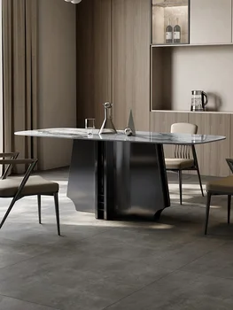 Дизайнерский роскошный обеденный стол из каменной плиты прямоугольный Итальянский минималистичный домашний современный обеденный стол и сочетание стульев